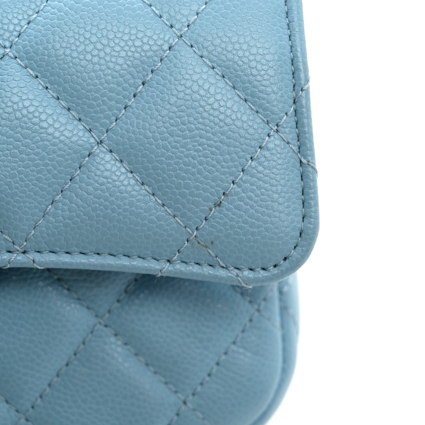 Caviar Quilted Flap Phone Holder With Chain Light Blue