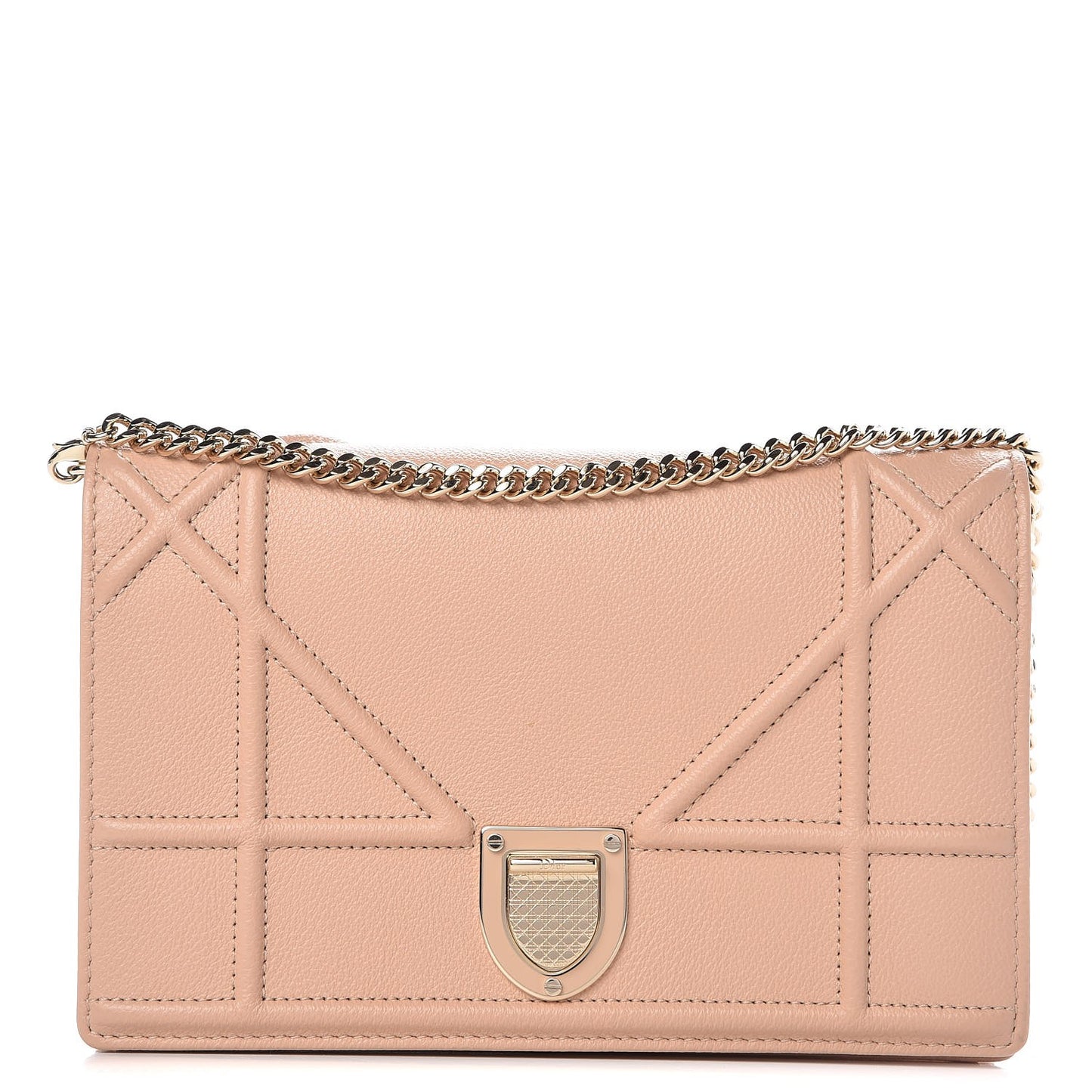 Grained Calfskin Diorama Wallet on Chain Pouch Nude