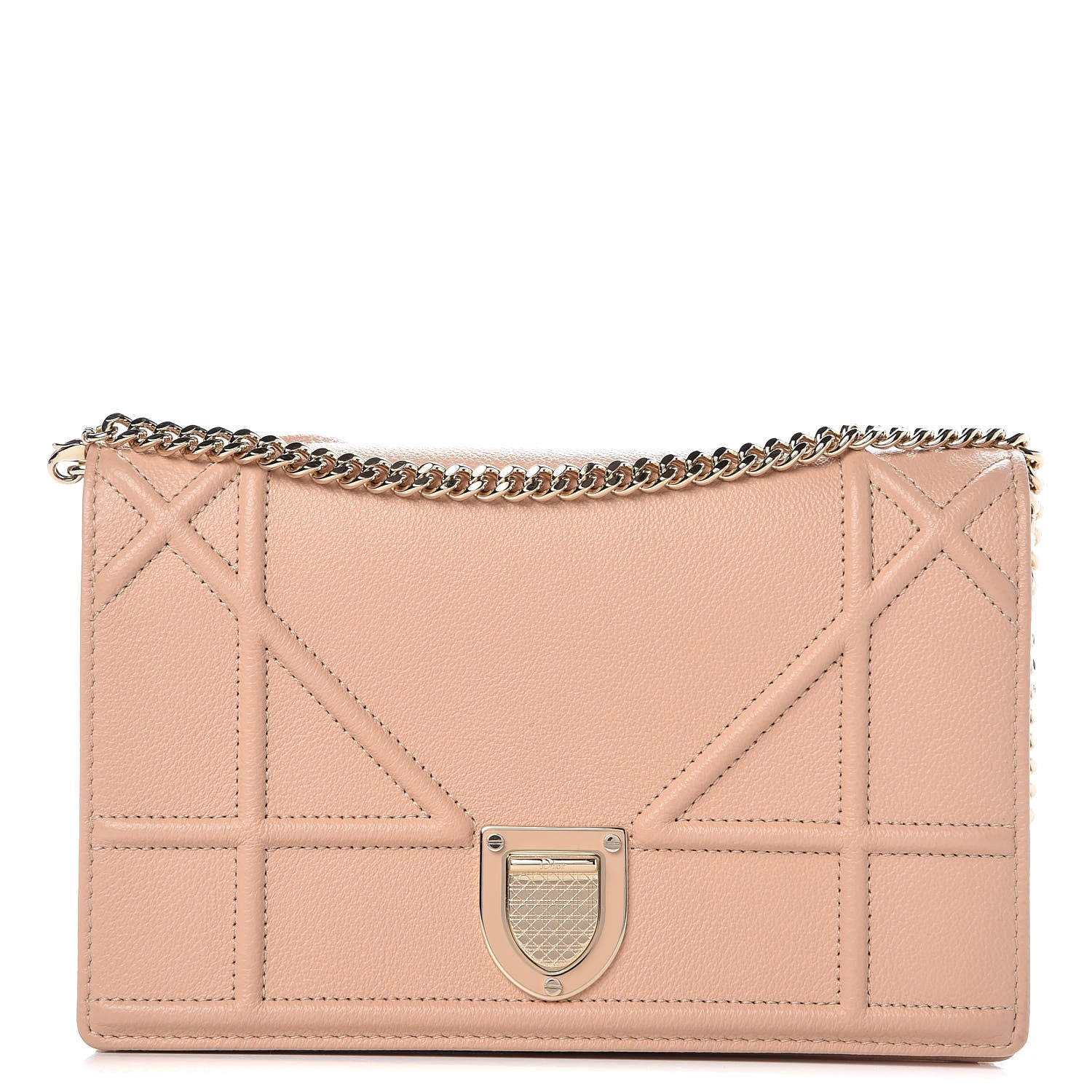 Christian Dior Grained Calfskin Diorama Wallet on Chain Pouch Nude 1 of 8