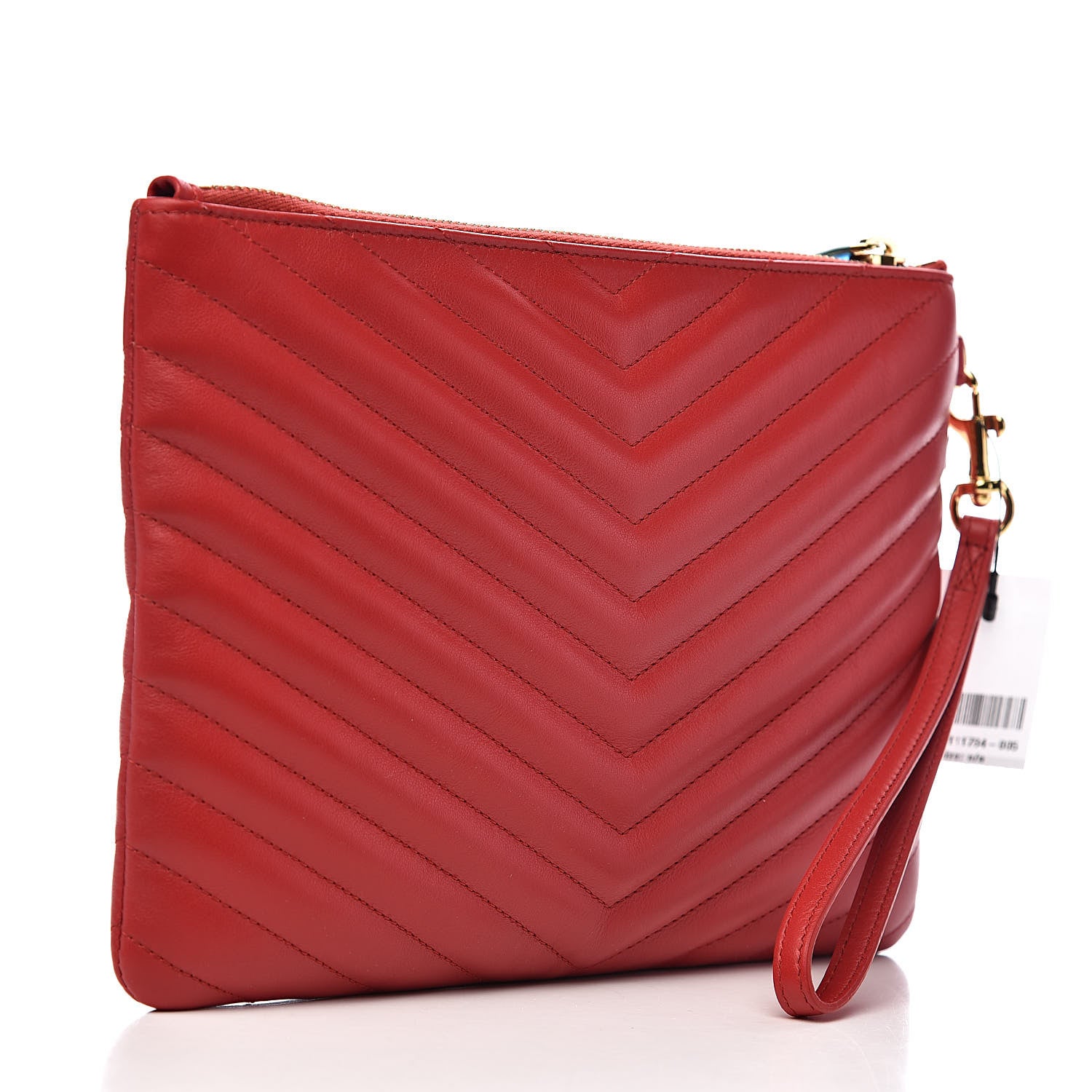 Saint Laurent Calfskin Matelasse Chevron Monogram A5 Wristlet Red 2 of 7