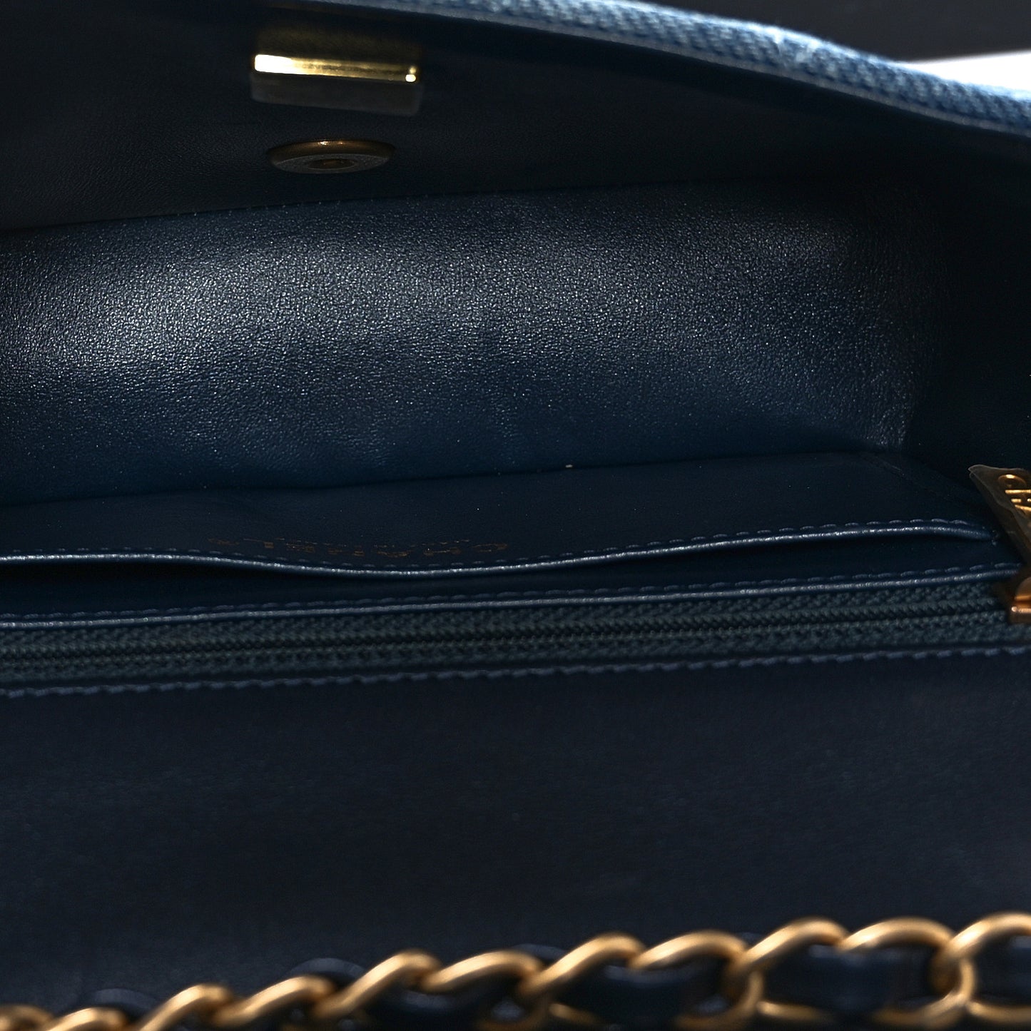 Washed Denim Quilted Mini Rectangular Flap Blue