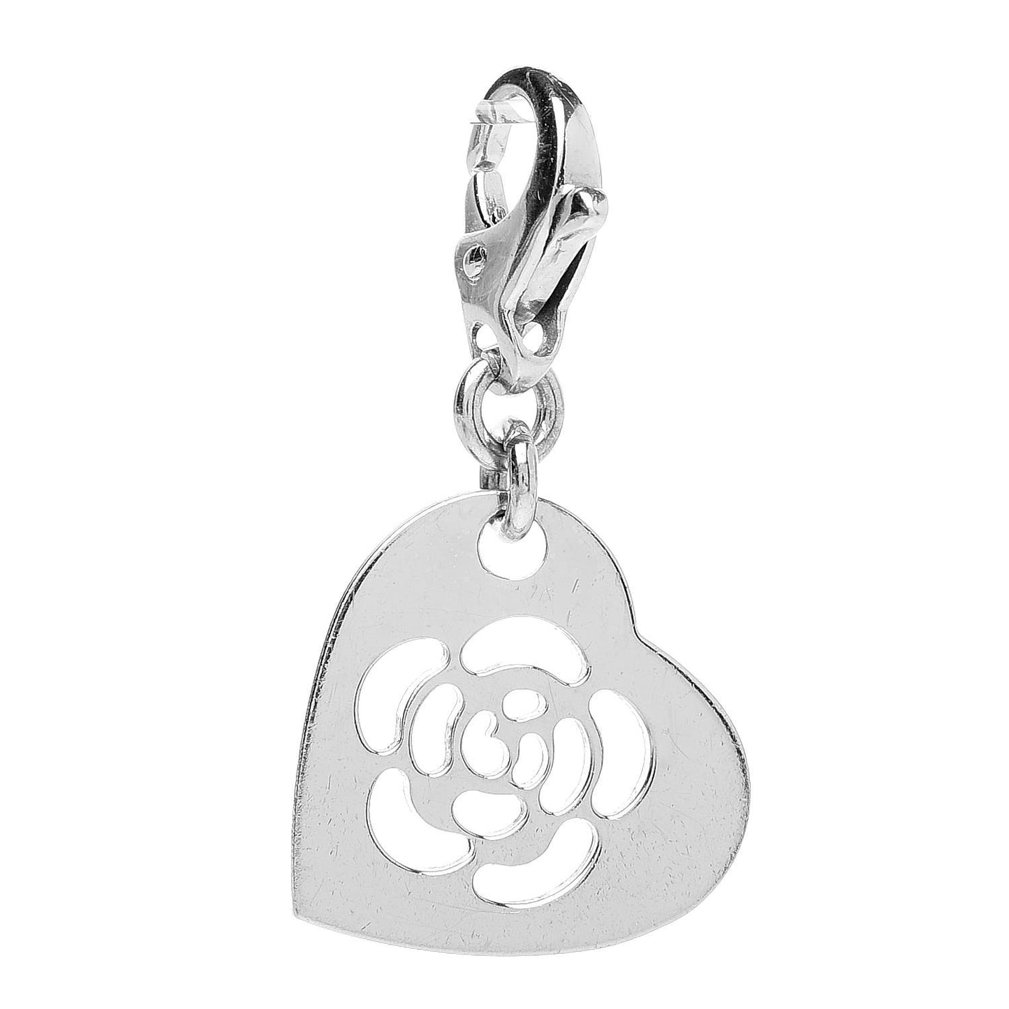 18K White Gold Camellia Heart Charm