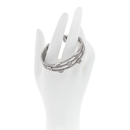 David Yurman Sterling Silver Diamond Three Row Confetti Cuff Bracelet 2 of 5