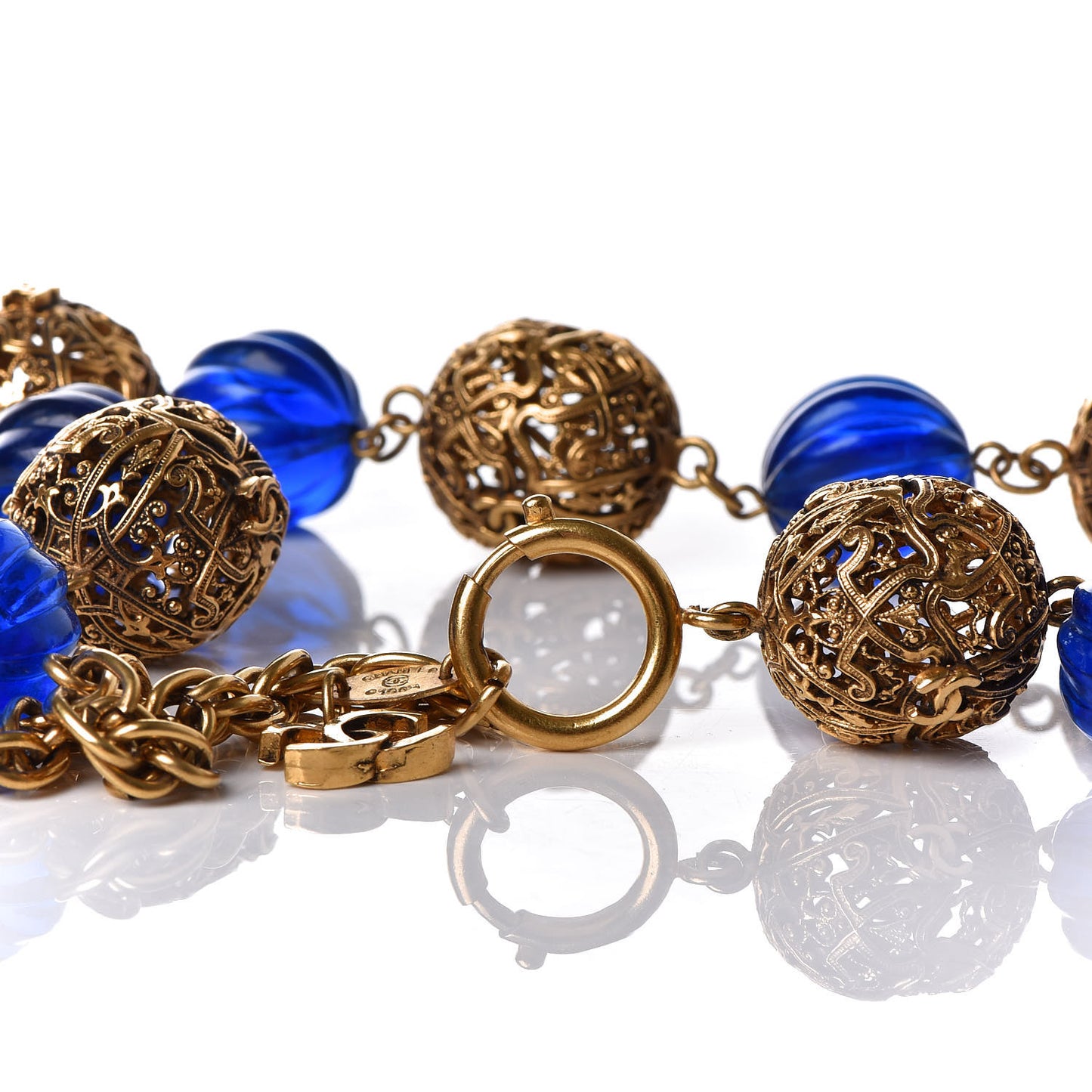 CC Bead Short Necklace Gold Blue