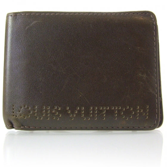 Leather Perforated Logo Mens Wallet Brown