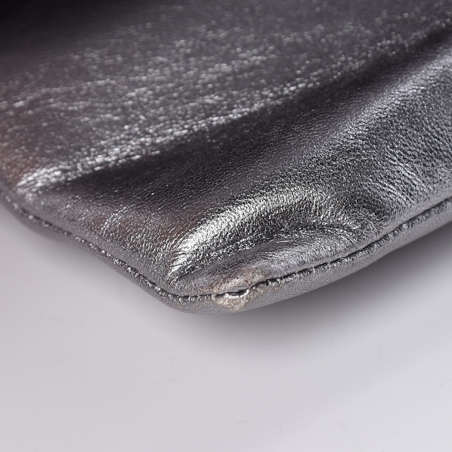 Metallic Lambskin Camellia Beauty Clutch Silver