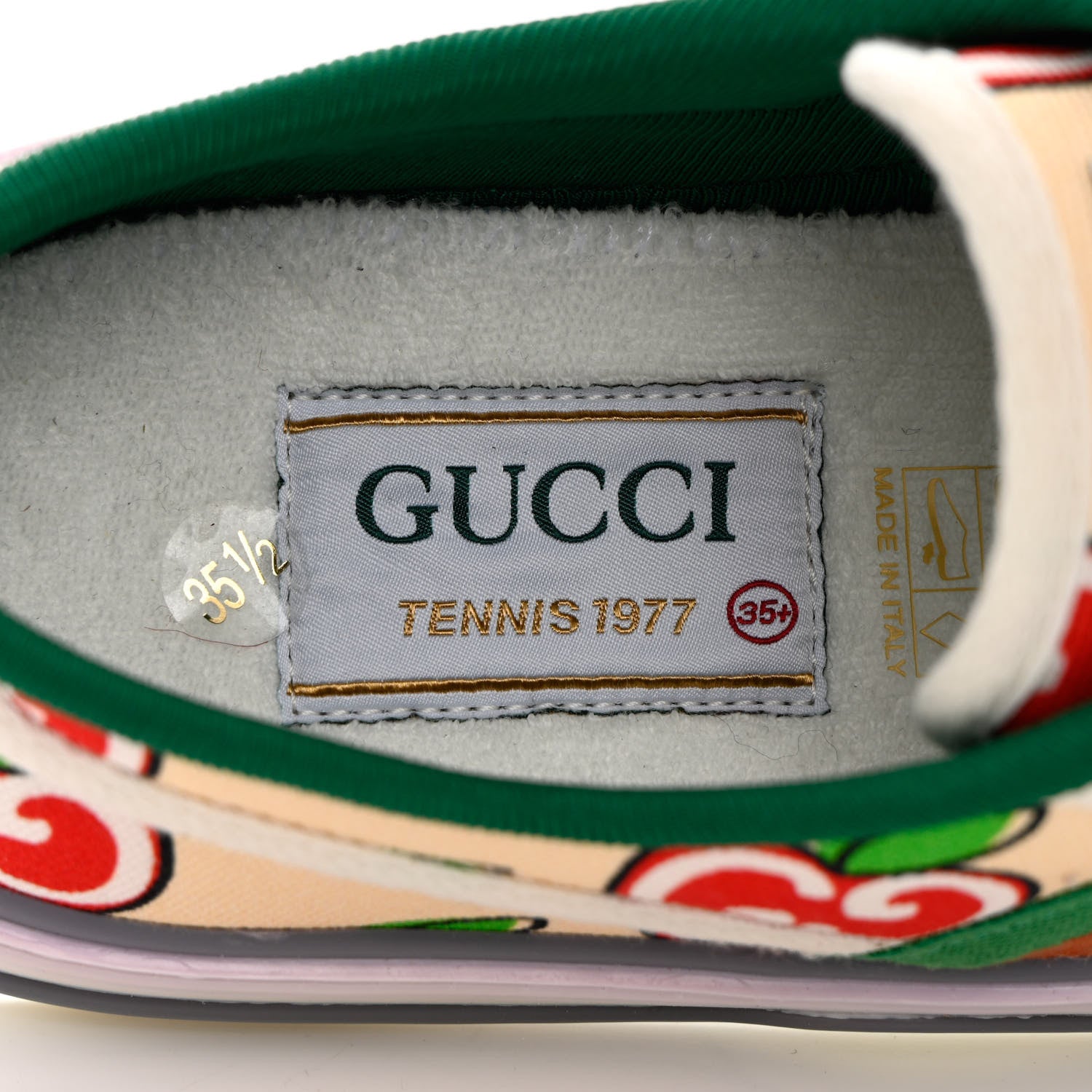 Gucci Canvas Web GG Apple Womens 1977 Tennis Sneakers 35.5 Ivory Red Mystic White New Shamarock 6 of 9
