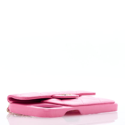 Chanel Lambskin Quilted iPhone XII Case With Chain Pink 3 of 6