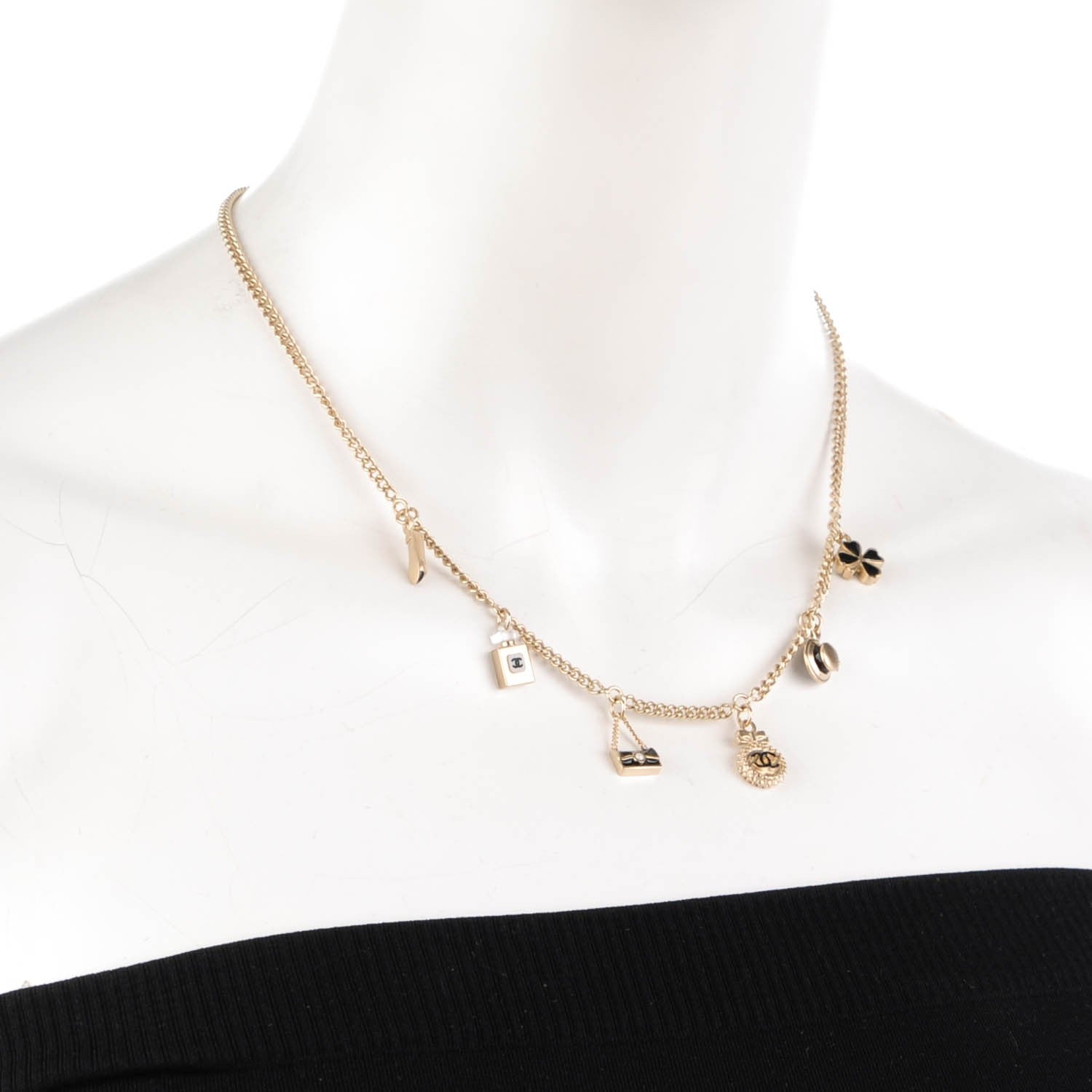 Chanel Enamel CC Charm Necklace Black Gold 2 of 5