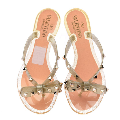 Valentino Garavani PVC Jelly Glitter Rockstud Bow Thong Sandals 35 Oro 9 of 10