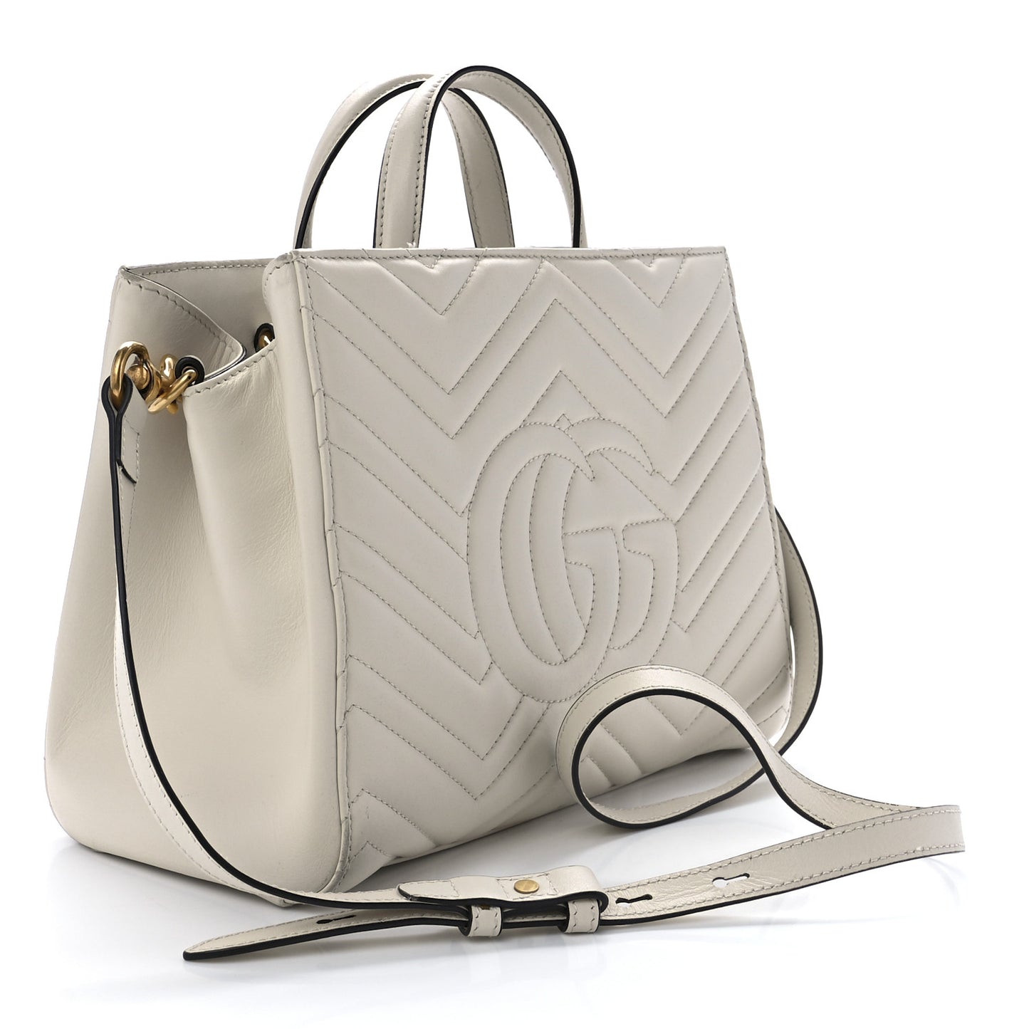 Calfskin Matelasse Small GG Marmont Tote White