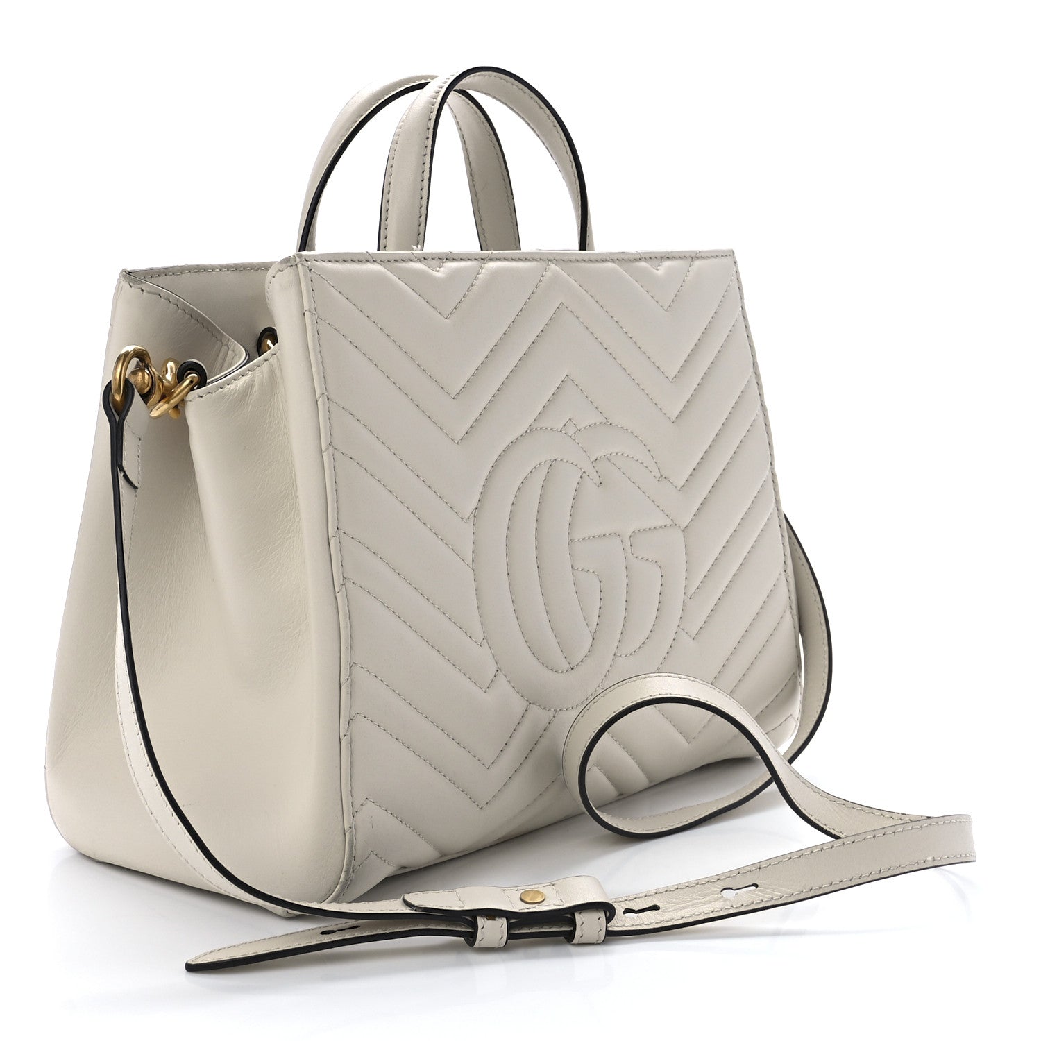 Gucci Calfskin Matelasse Small GG Marmont Tote White 3 of 12
