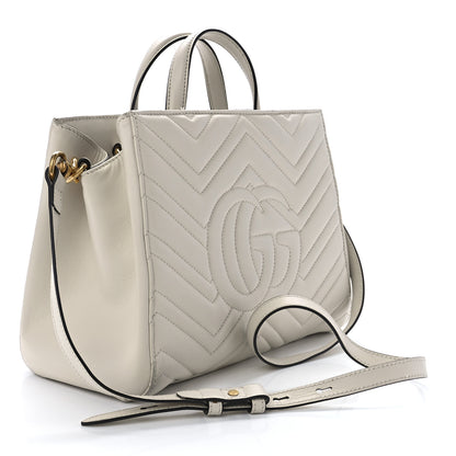 Gucci Calfskin Matelasse Small GG Marmont Tote White 3 of 12