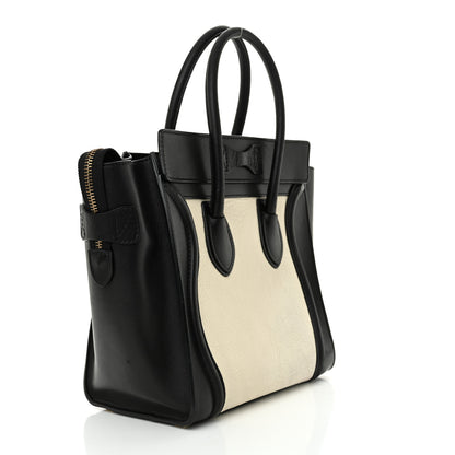 Celine Shrunken Lambski\n Micro Bi-Color Luggage Black White 3 of 16