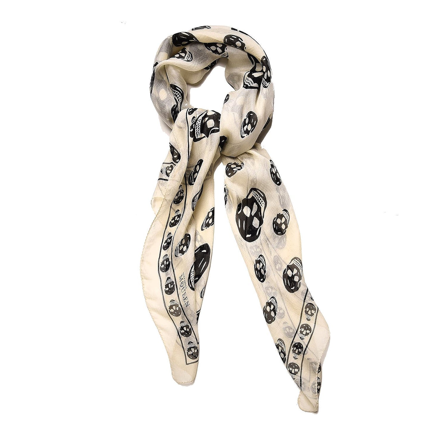 Silk Chiffon Skull Scarf Ivory Black