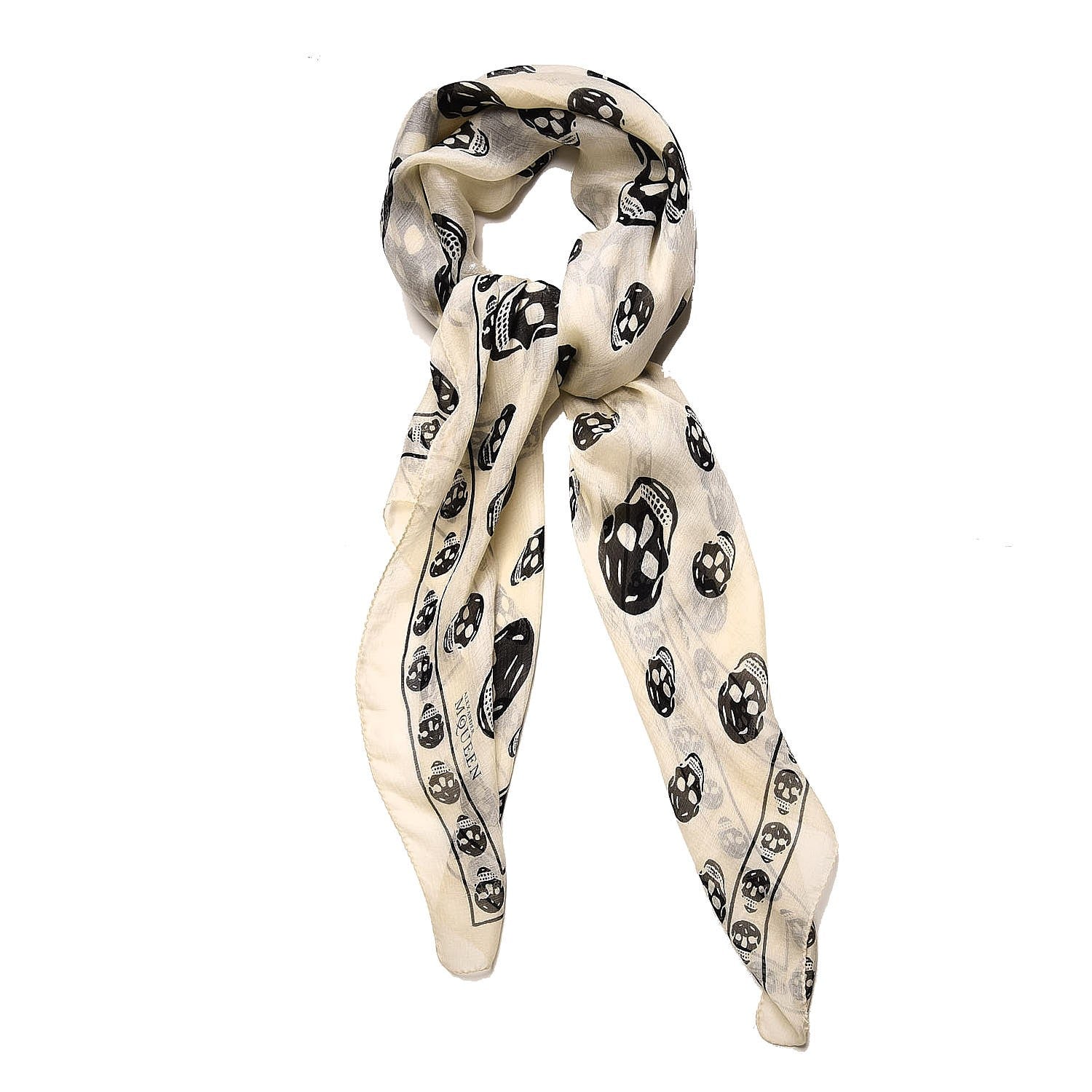 Alexander McQueen Silk Chiffon Skull Scarf Ivory Black 1 of 12