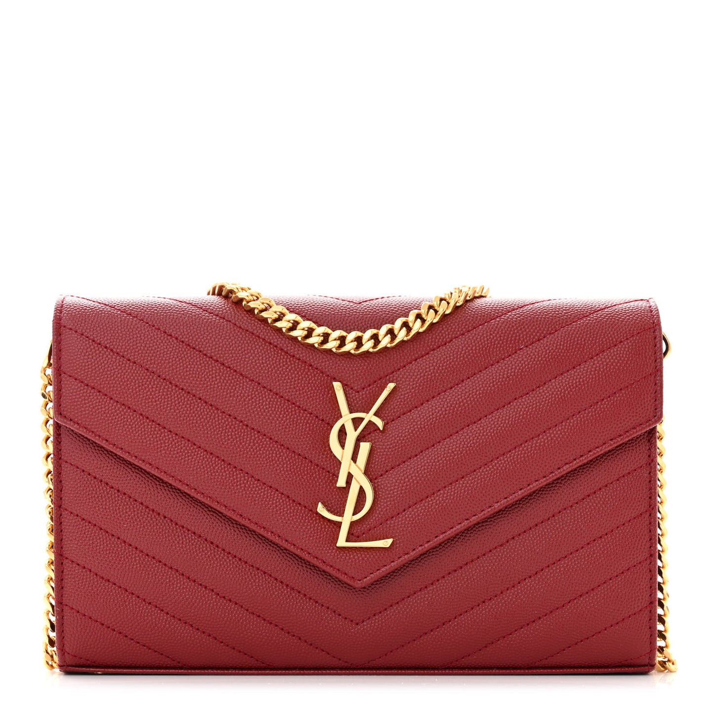 Grain De Poudre Matelasse Chevron Monogram Chain Wallet Opyum Red