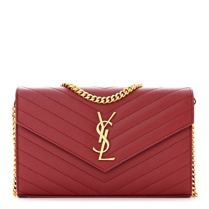 Saint Laurent Grain De Poudre Matelasse Chevron Monogram Chain Wallet Opyum Red 1 of 11