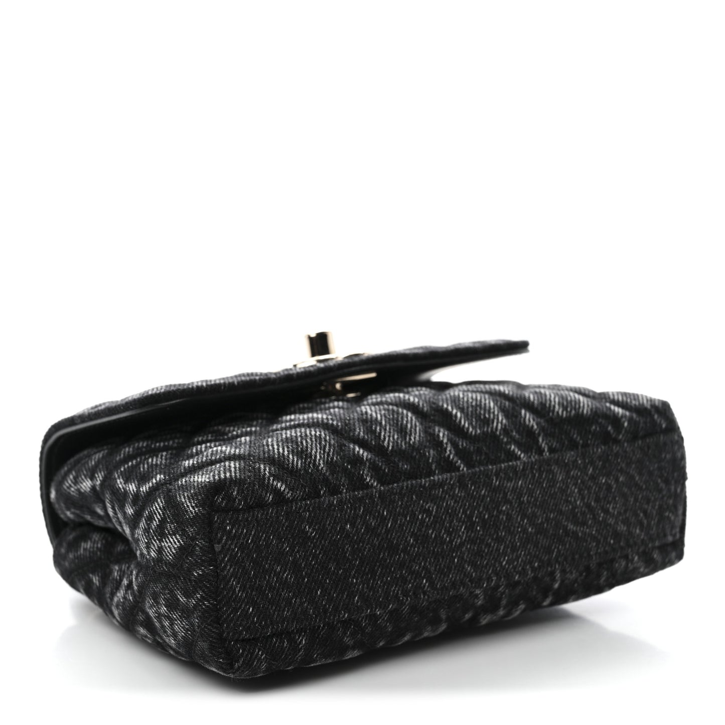 Washed Denim Quilted Coco Handle Clutch With Chain Black