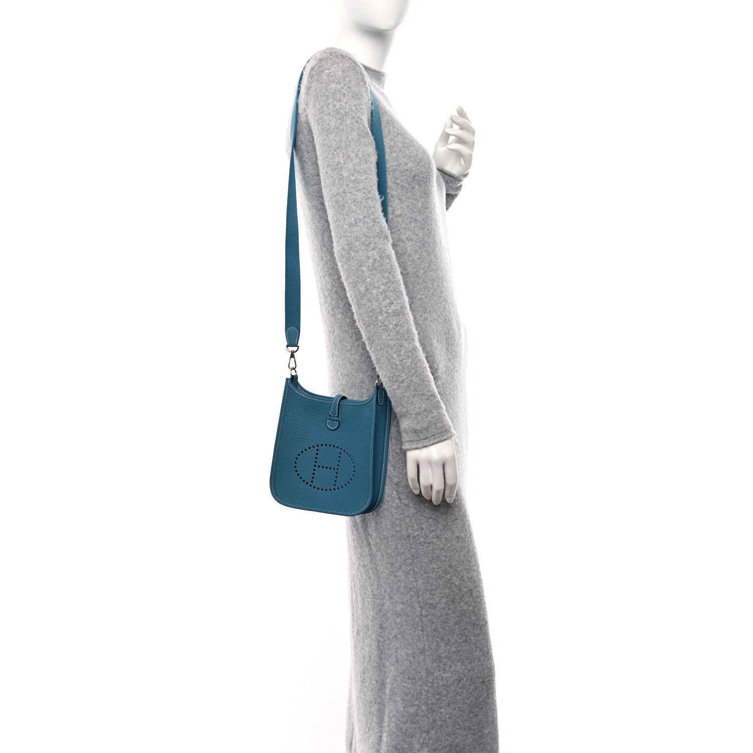 Hermes Taurillon Clemence Evelyne TPM New Blue Jean 2 of 10