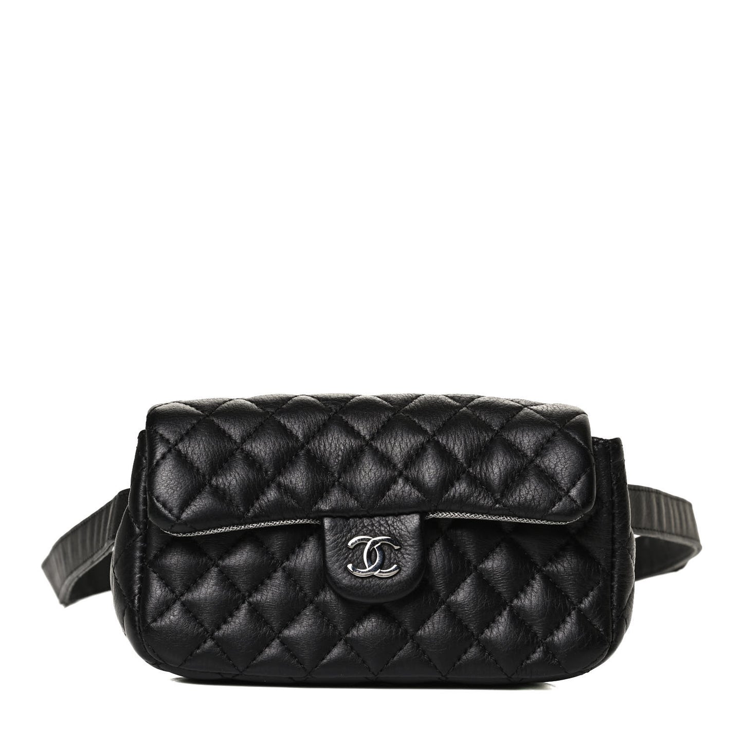 Calfskin Quilted CC Uniform Flap Belt Bag Black
