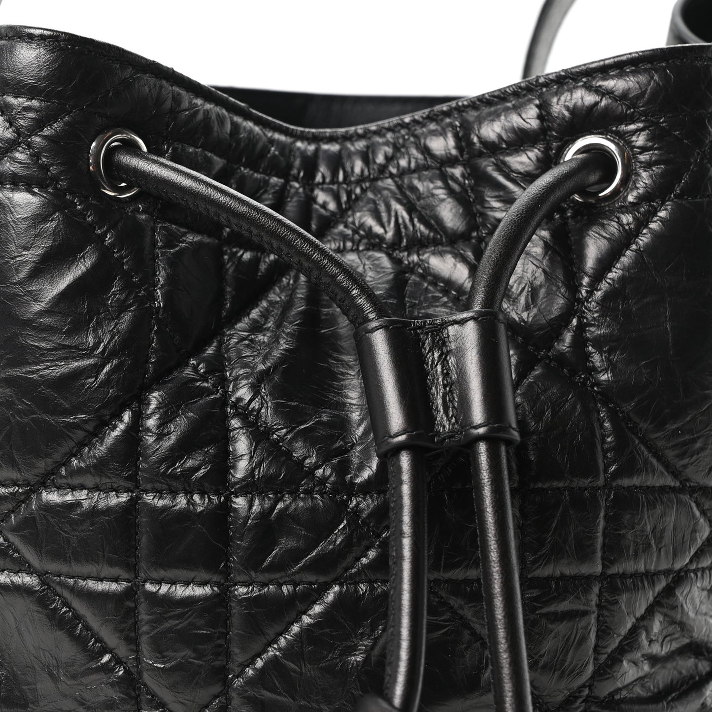 Crinkled Calfskin Macrocannage Small D-Motion Bag Black
