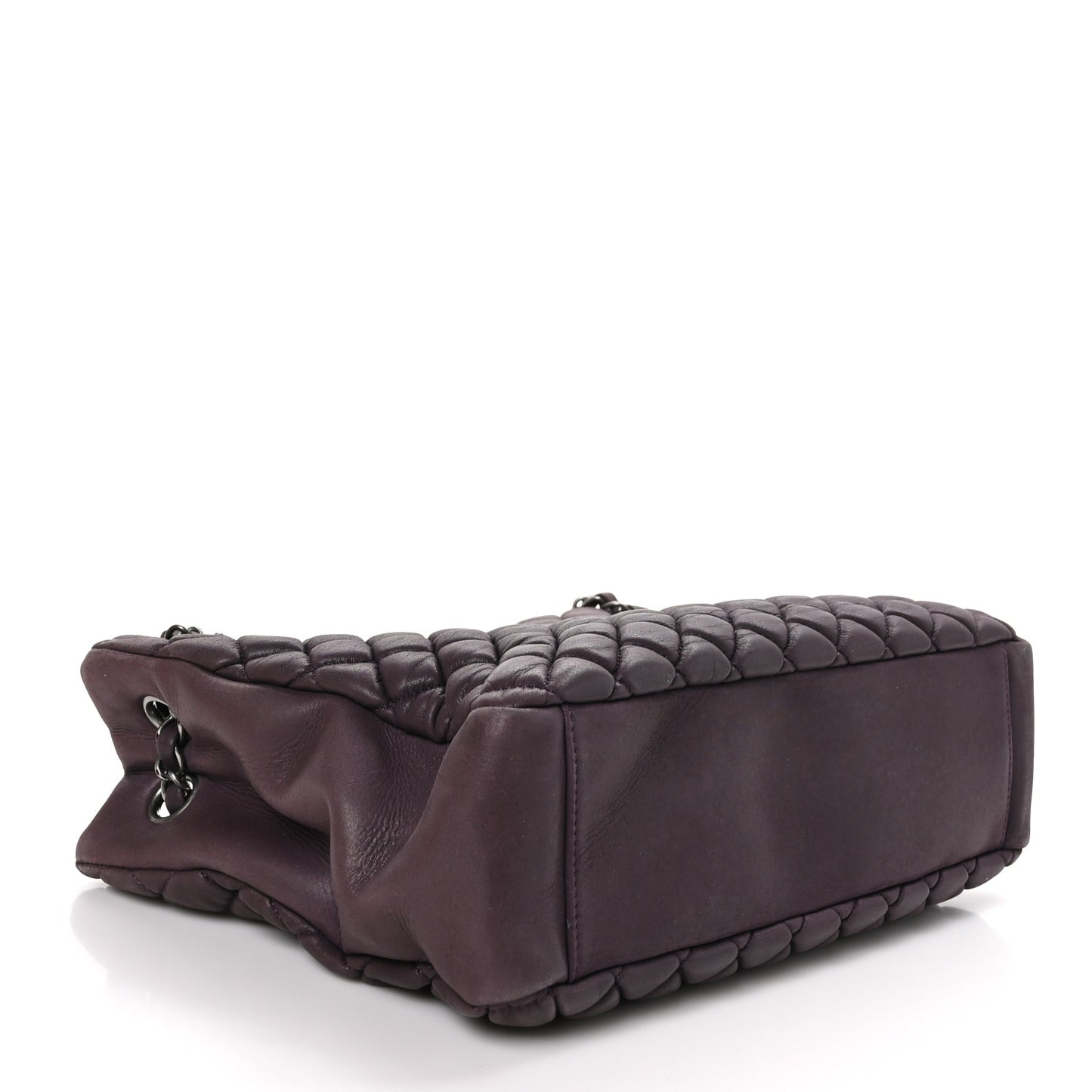 Iridescent Calfskin Small New Bubble Quilt Tote Plum