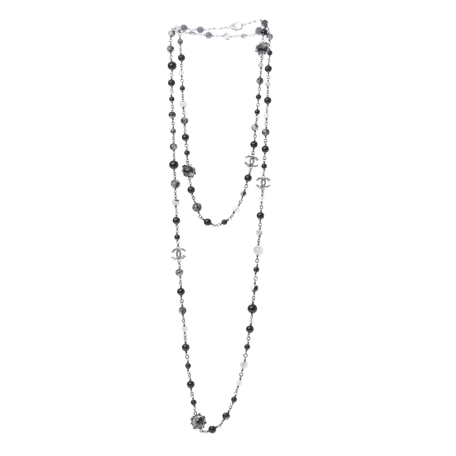 Chanel Ruthenium Pearl Bead CC Long Necklace Black 3 of 5