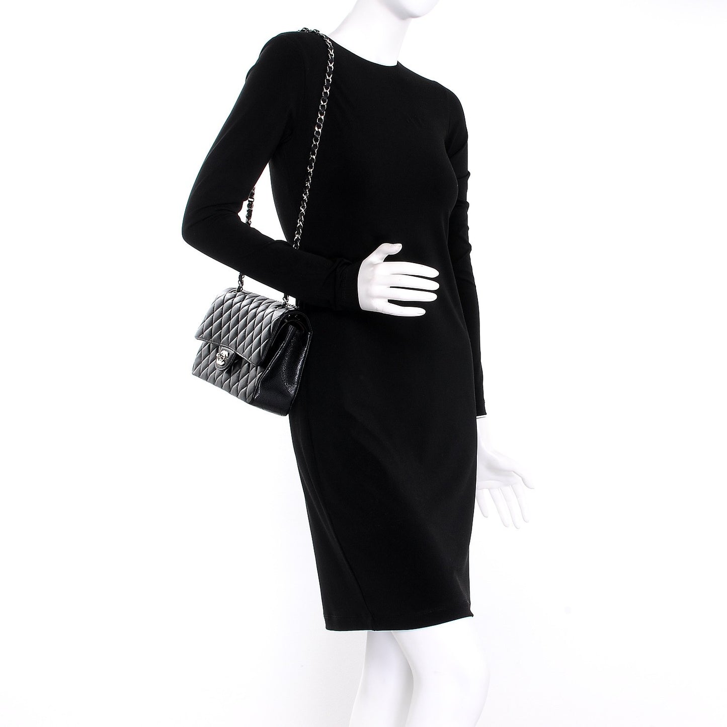 Caviar Quilted Medium Double Flap Black