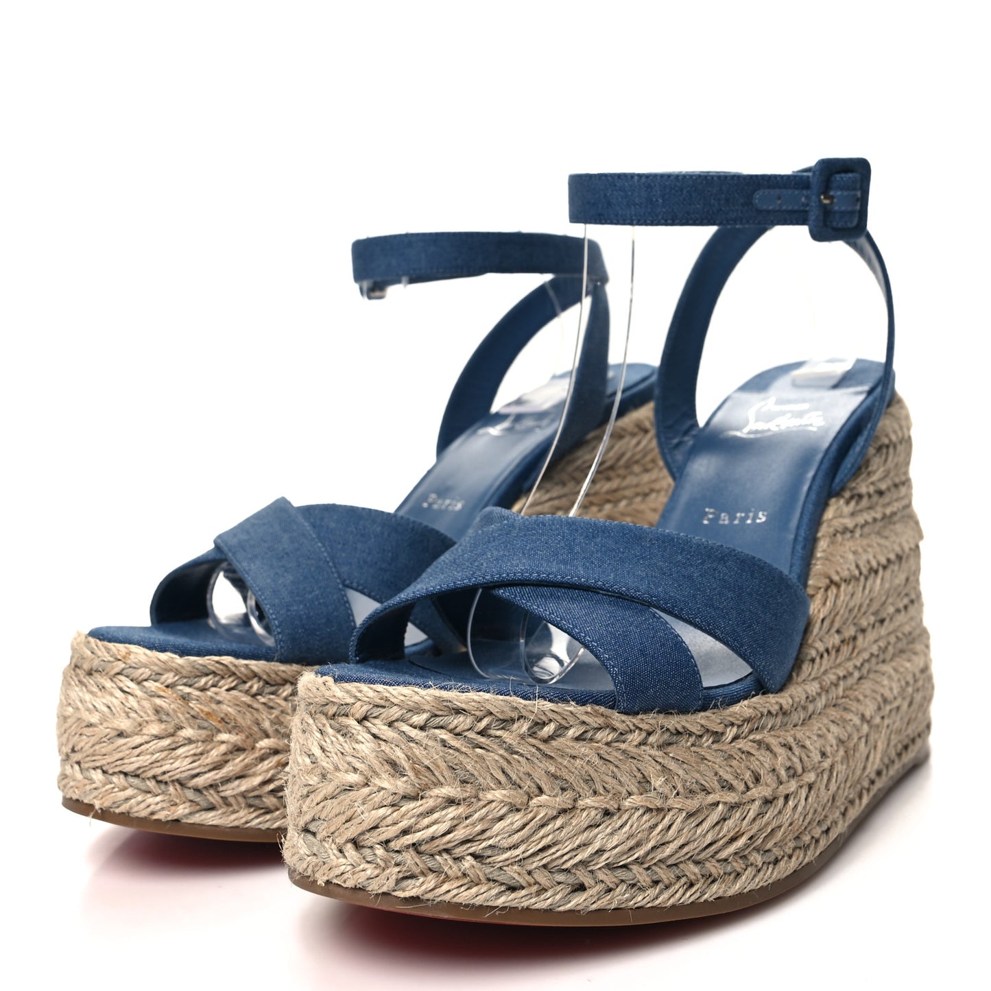 CHRISTIAN LOUBOUTIN Denim Mariza Zeppa 130 Wedge Sandals 41 Blue