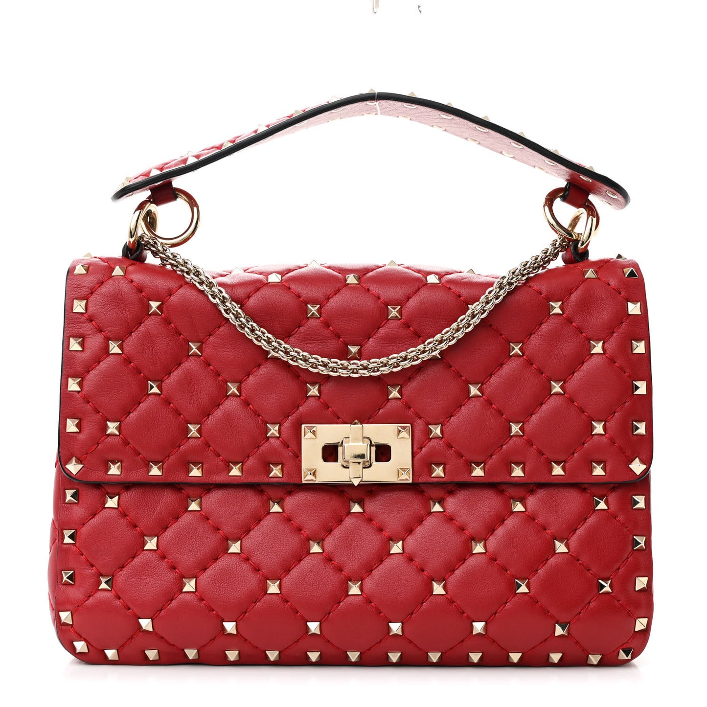 Lambskin Medium Rockstud Spike Shoulder Bag Red