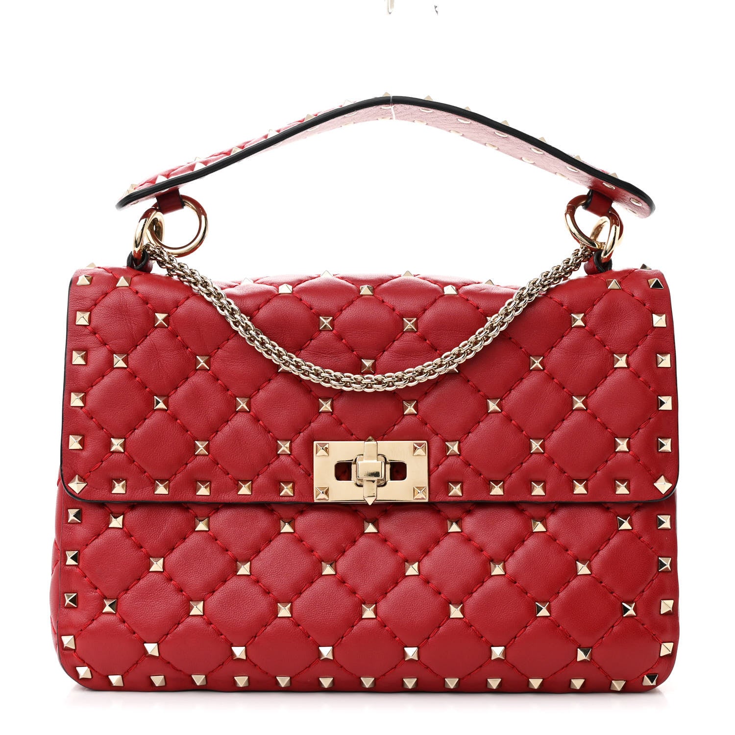 Valentino Garavani Lambskin Medium Rockstud Spike Shoulder Bag Red 1 of 10