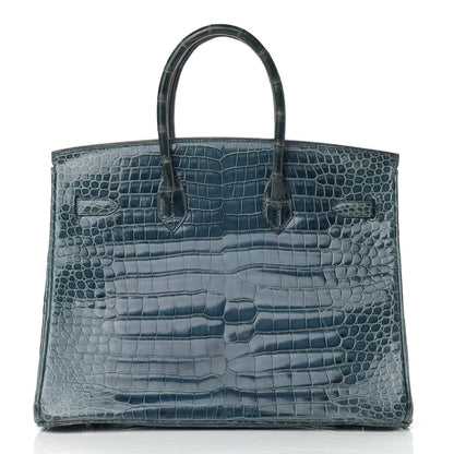 Hermes Shiny Porosus Crocodile Birkin 35 Bleu Roi 4 of 39