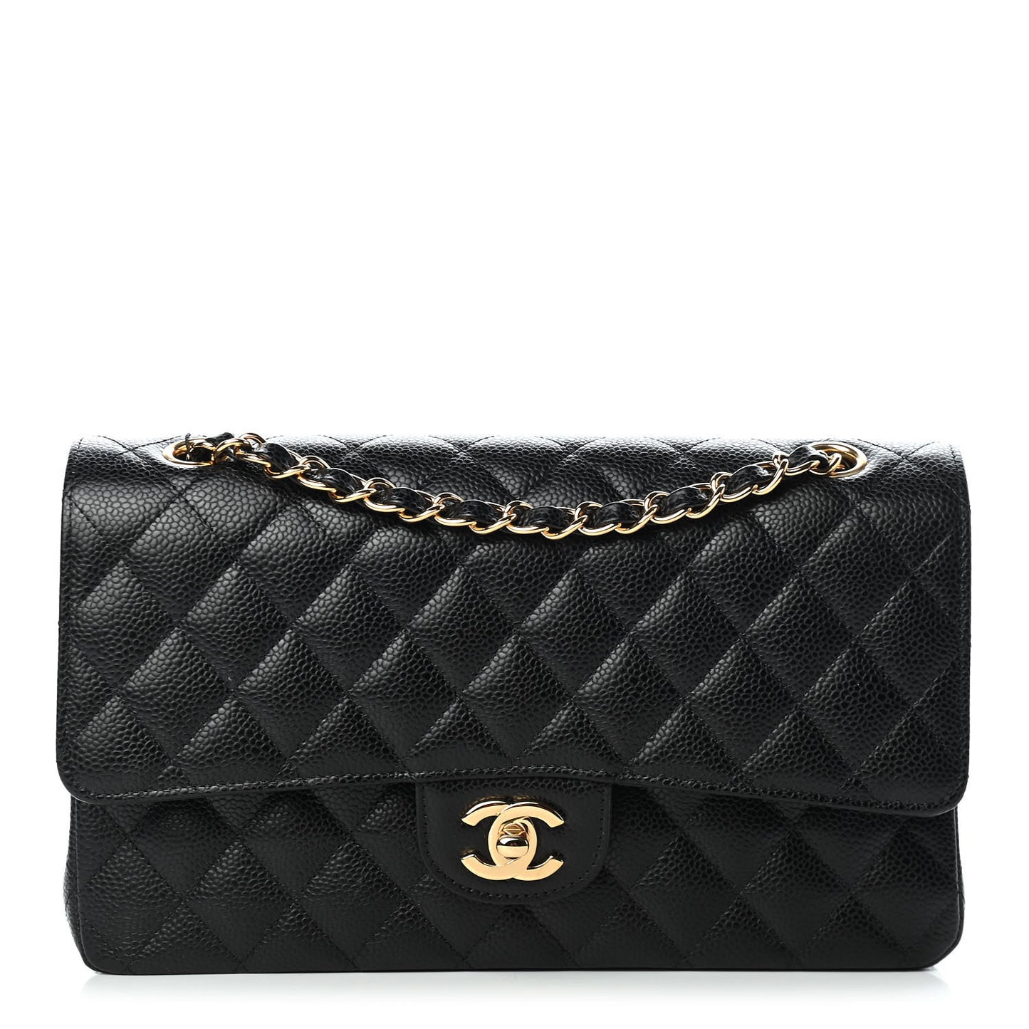 Caviar Quilted Medium Double Flap Black