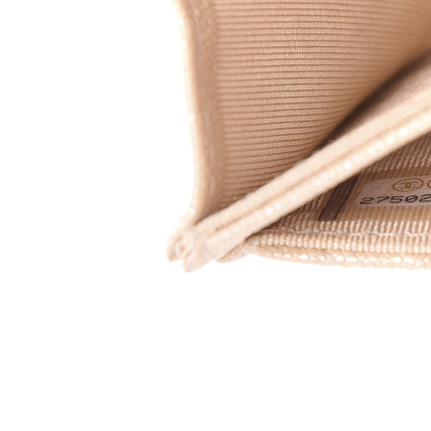 Iridescent Caviar Quilted Flap Card Holder Beige