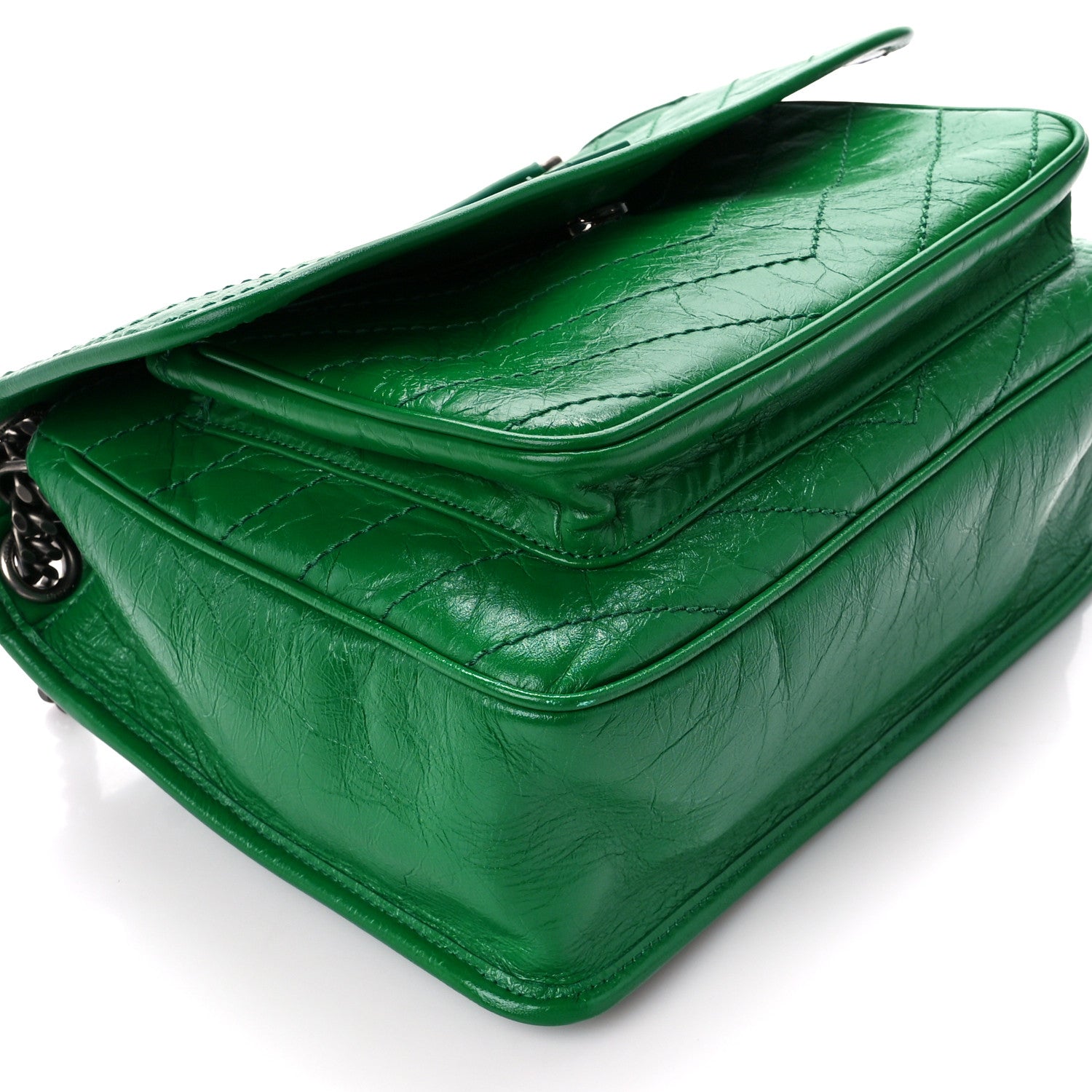 Saint Laurent Crinkled Calfskin Matelasse Monogram Medium Niki Chain Satchel New Vert Praire 9 of 10