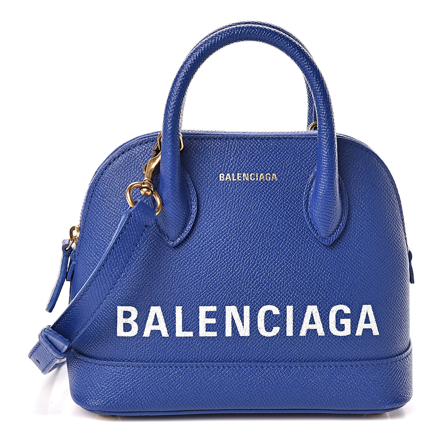 Signature Grained Calfskin Logo XXS Ville Top Handle Bag Bleu Roi White