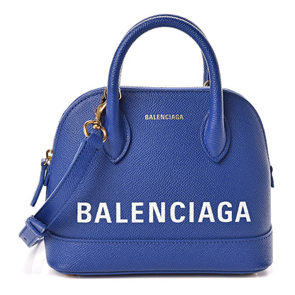 Balenciaga Signature Grained Calfskin Logo XXS Ville Top Handle Bag Bleu Roi White 1 of 9