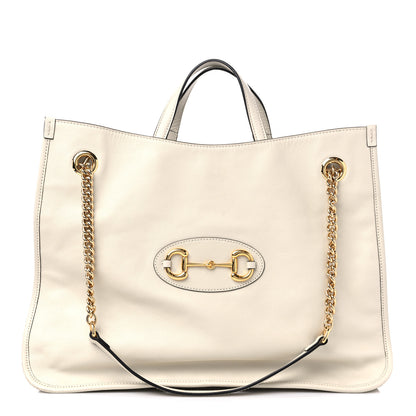 Gucci New Sakai Calfskin Lux Large Horsebit 1955 Tote Bag Mystic White 1 of 15