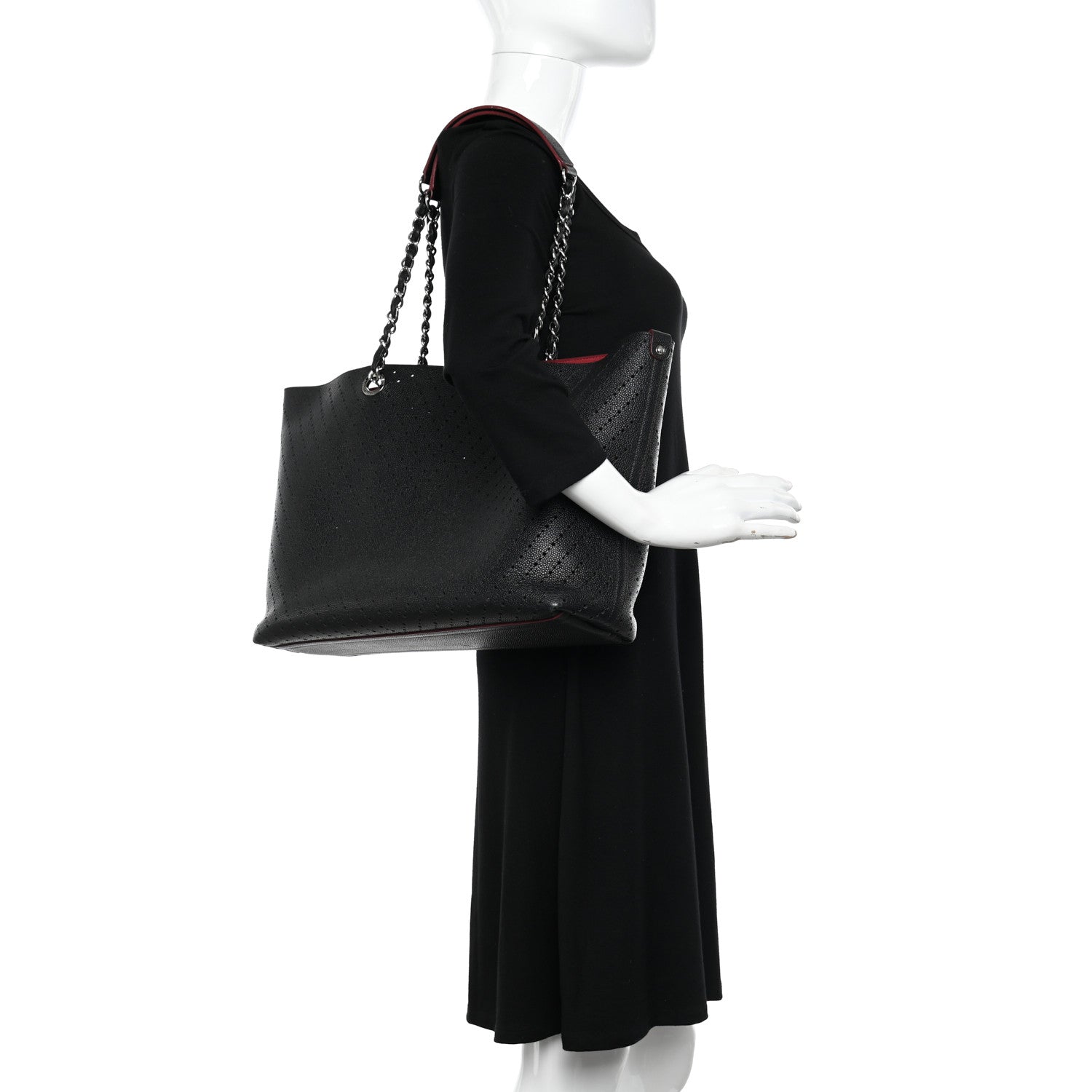 Chanel Perforated Grained Calfskin Large Shopping Tote Black 2 of 17