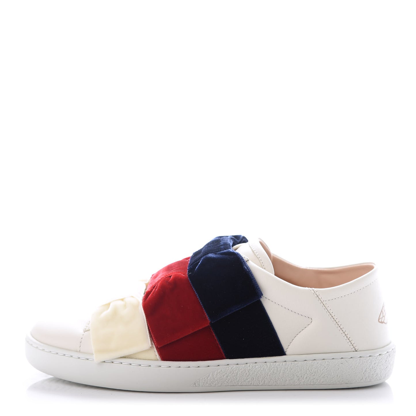 Calfskin Velvet Womens Bow Ace Sneakers 35 White