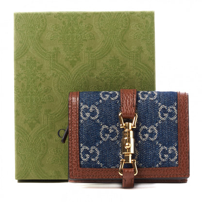 Gucci New Denim GG Monogram Jackie 1961 Card Case Blue Tea Cuir 8 of 8