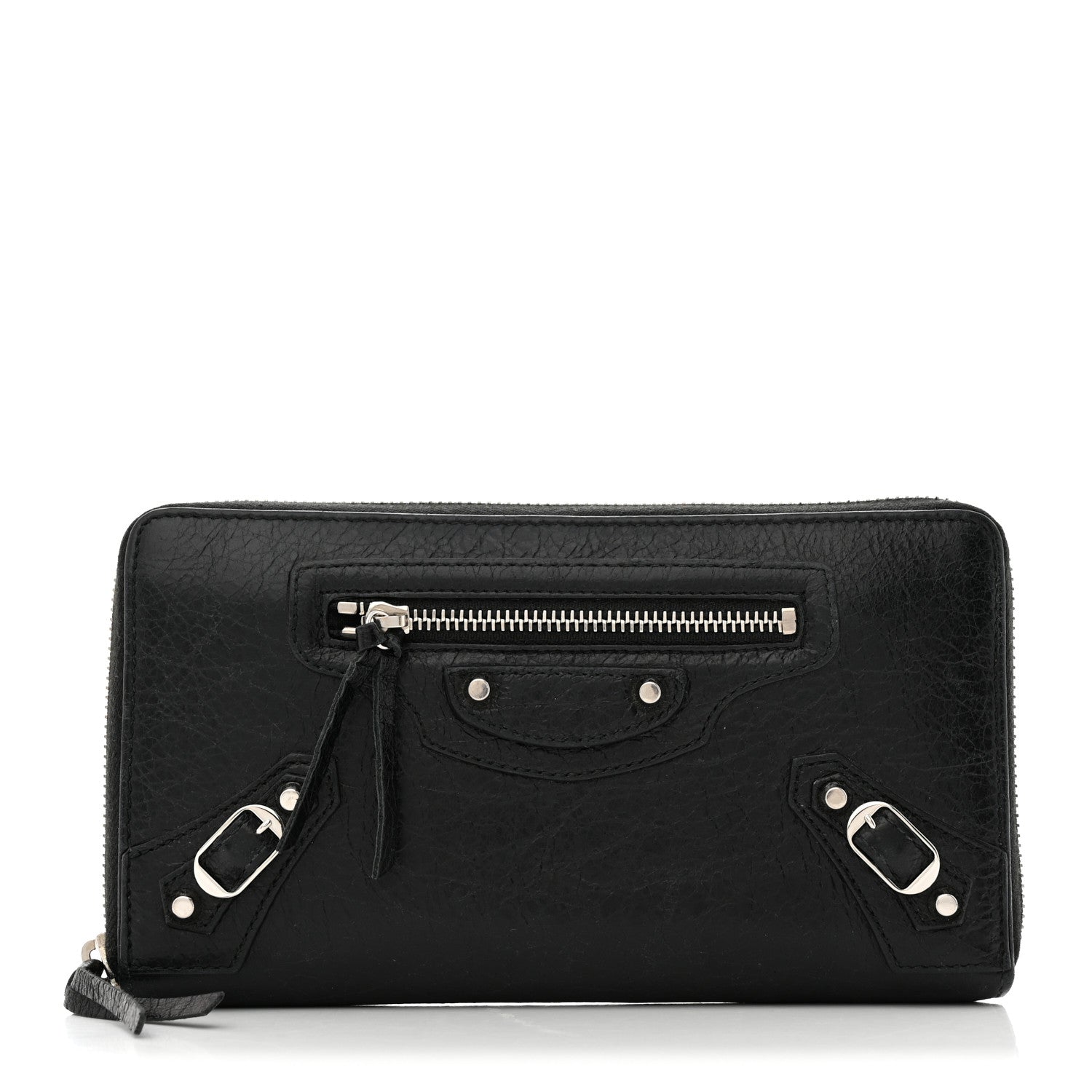 Balenciaga Agneau Classic Silver Hardware Continental Zip Around Wallet Black 1 of 7