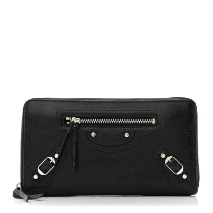 Balenciaga Agneau Classic Silver Hardware Continental Zip Around Wallet Black 1 of 7