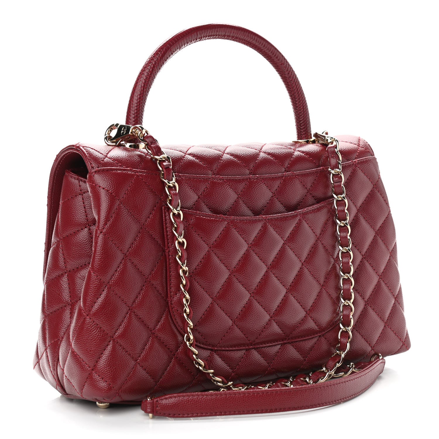 Chanel Caviar Lizard Embossed Quilted Small Coco Handle Flap Burgundy 3 of 13