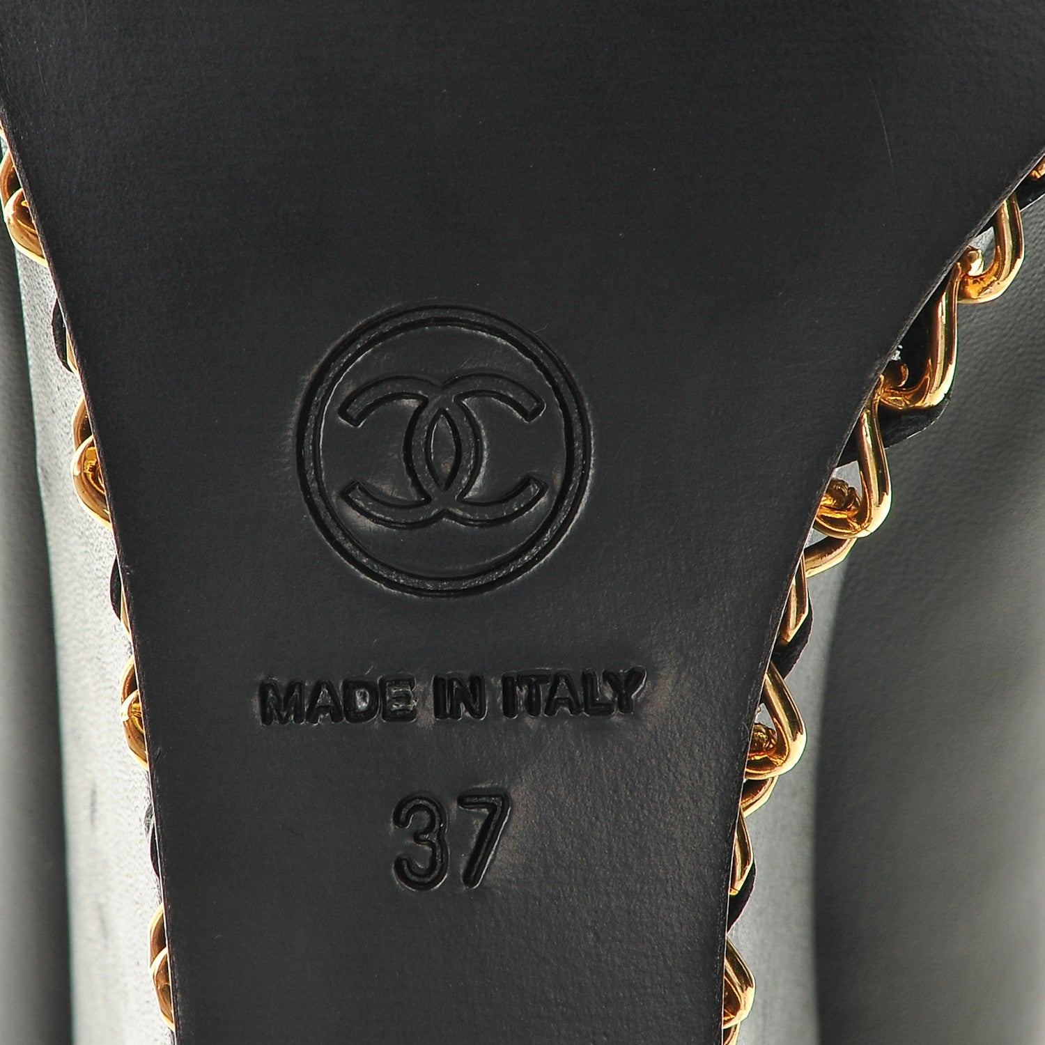 Chanel Calfskin Cap Toe Chain Wedge Pumps 37 Black 6 of 8