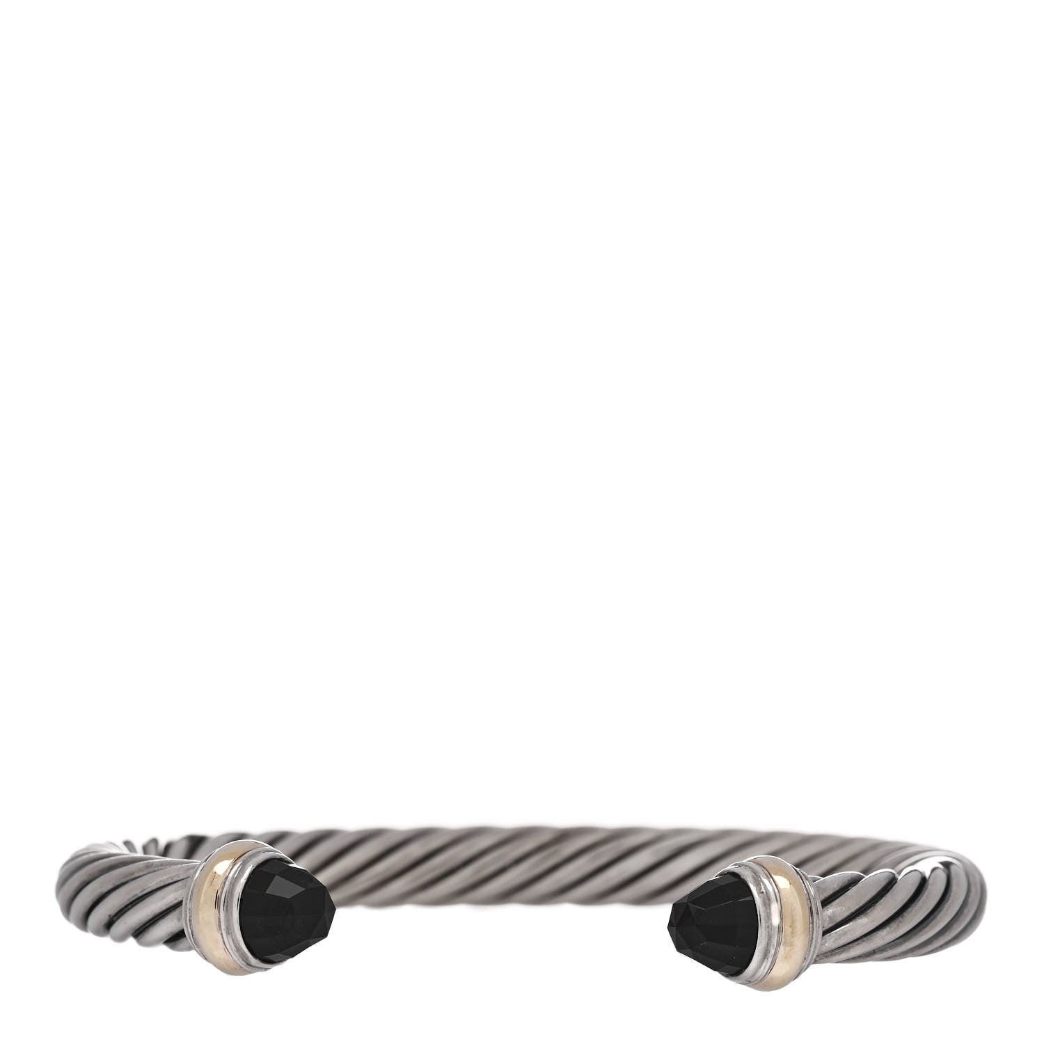 David Yurman Sterling Silver 14K Yellow Gold Black Onyx 7mm Cable Classics Bracelet 1 of 3