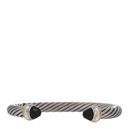 David Yurman Sterling Silver 14K Yellow Gold Black Onyx 7mm Cable Classics Bracelet 1 of 3