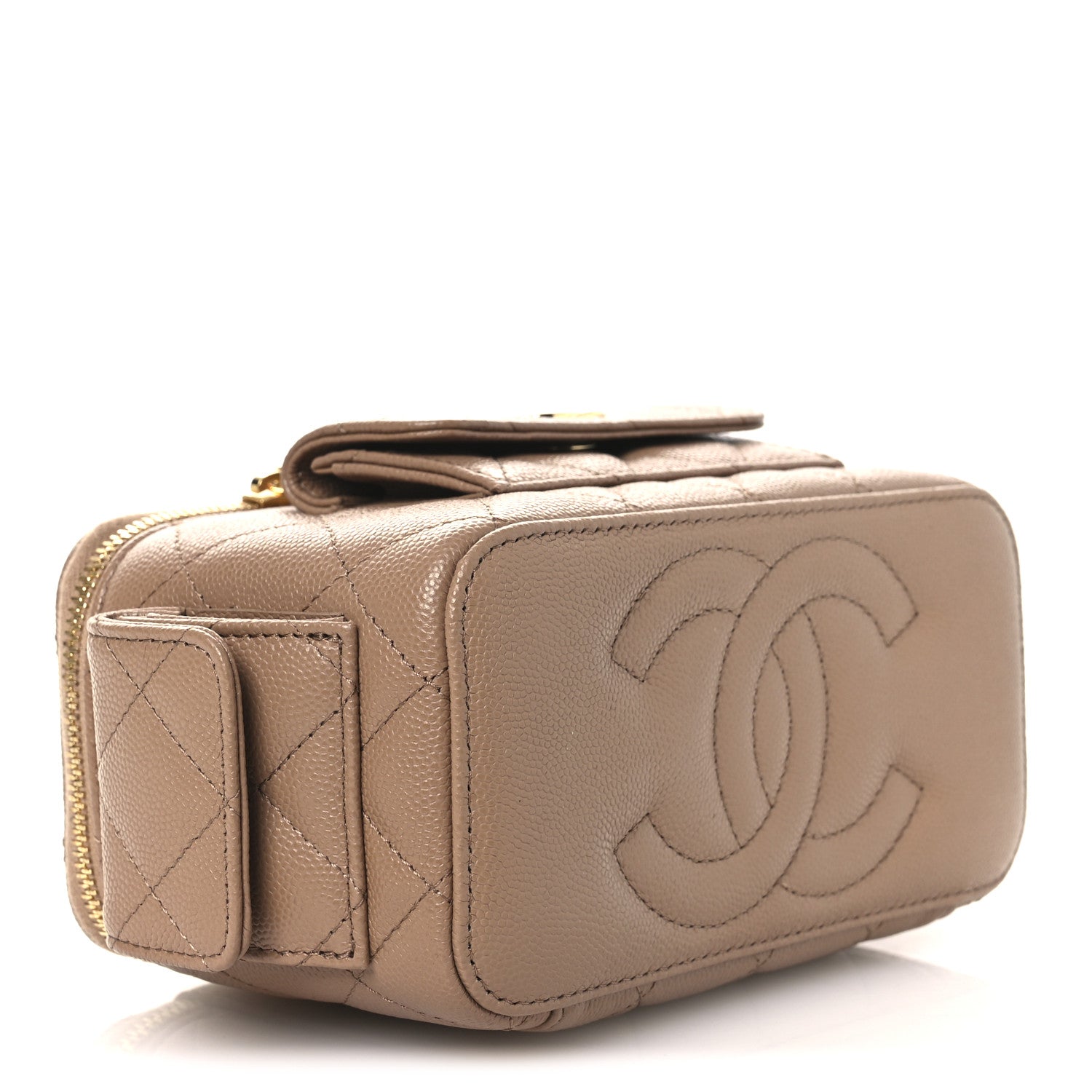 Chanel Caviar Quilted Polly Pocket East West Top Vanity With Chain Dark Beige 4 of 11