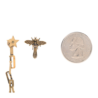 Christian Dior Metal Bee Star Drop Earrings Aged Gold 2 of 6